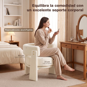 HOMCOM Butaca de Salón, Tapizado en Borreguito, Sillón de Salón, con Cojín Lumbar, Asiento Profundo, Acolchado Grueso y Reposabrazos Integrados, para Dormitorio, Lectura, Blanco Crema