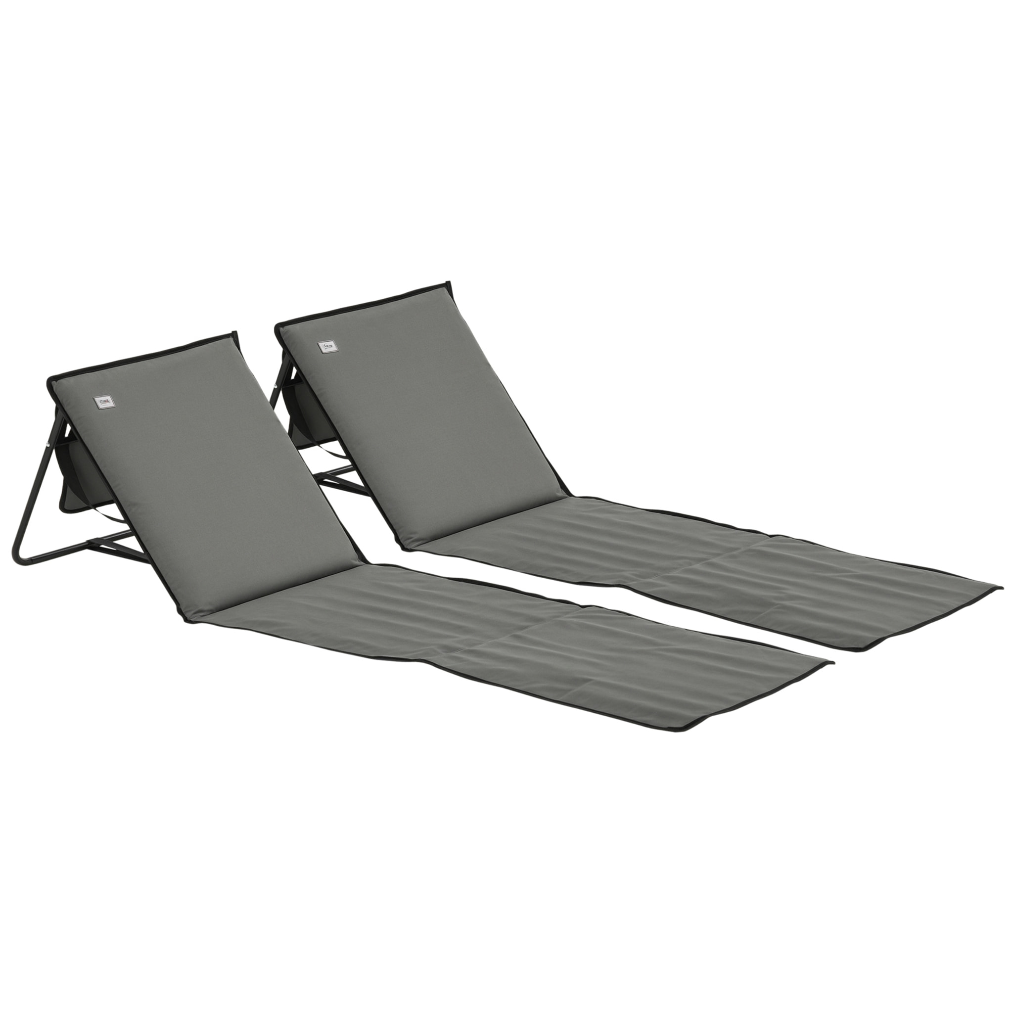 Conjunto de 2 Esterillas de Playa Plegable Esteras Acolchadas de Tela Oxford PVC 600D con Respaldo Reclinable y Bolsa de Transporte para Jardín 142x51x40 cm Gris