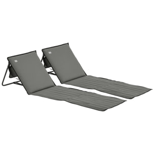 Conjunto de 2 Esterillas de Playa Plegable Esteras Acolchadas de Tela Oxford PVC 600D con Respaldo Reclinable y Bolsa de Transporte para Jardín 142x51x40 cm Gris