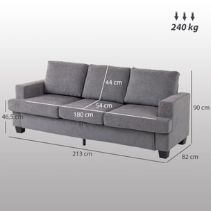 Sofá de 3 Plazas Sofá de Salón 213x82x90 cm Tapizado en Chenilla Acolchado Grueso Estructura de Acero Diseño Moderno para Sala de Estar Dormitorio Gris