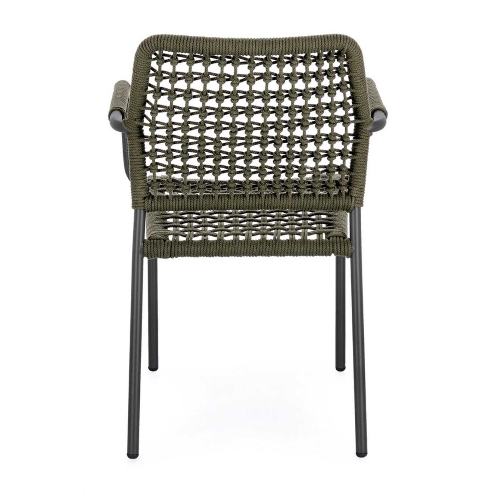 Set di 4 sedie con braccioli MIRANDA in alluminio antracite e corda verde, impilabili