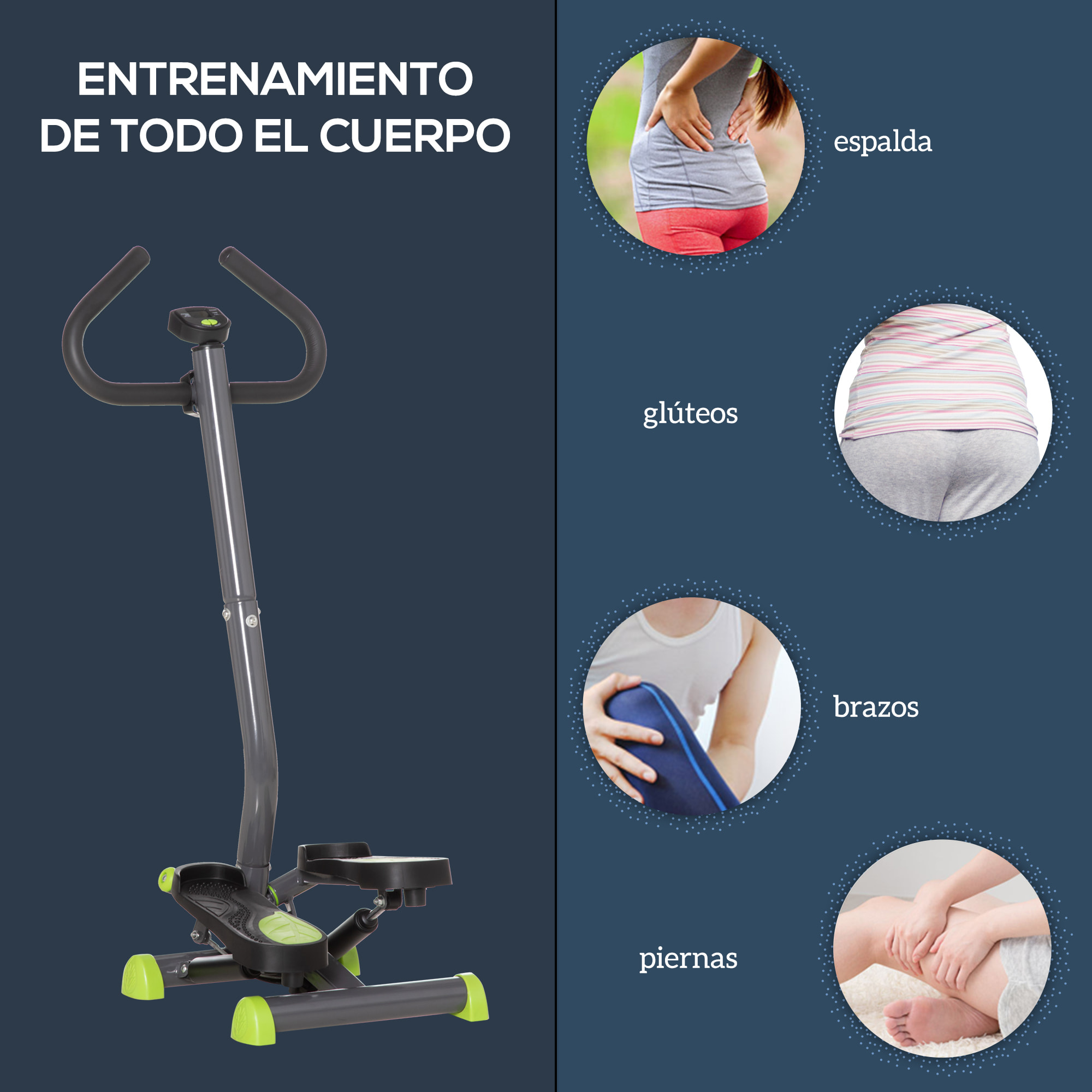 Máquina de Step Stepper Fitness en Casa para Escaleras con Pantalla LCD Manillar y Pedales Antideslizantes Equipo de Ejercicio para Gimnasio Oficina 55x44x108 cm Gris y Verde