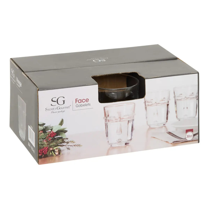 Lot de 6 gobelets Visage transparent D8,5xH10cm