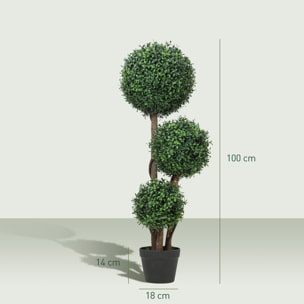 Plante Artificielle topiaire buis 3 boules H.100 cm 3 vrais troncs et lianes