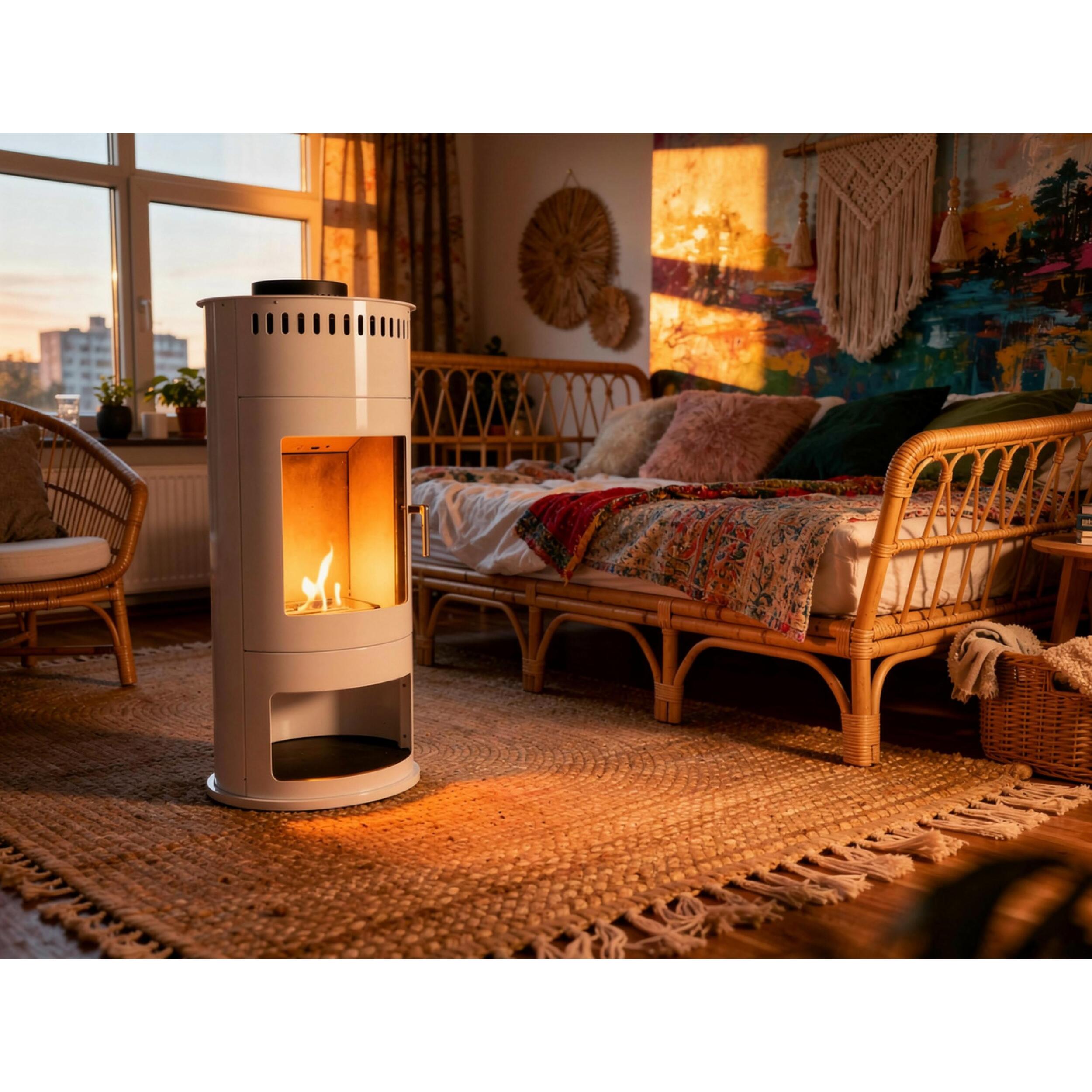 Poêle à éthanol 3kW en acier avec façade en verre trempé