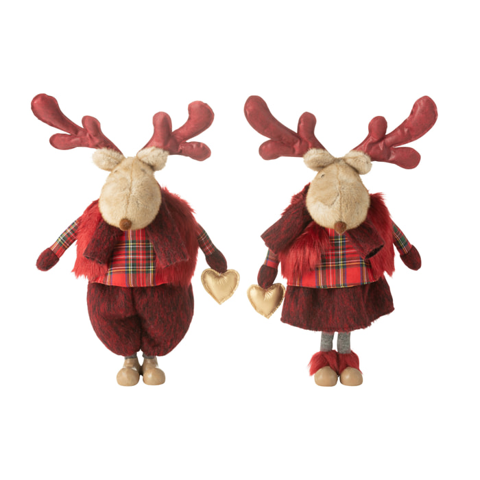 J-Line figurine Renne Garçon + Fille Coeur - polyester - rouge - large - 2 pcs