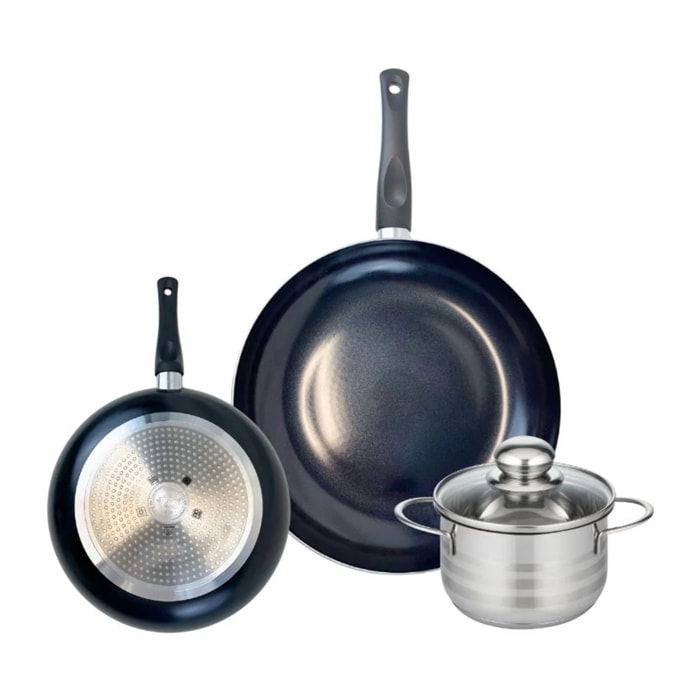 Ensemble de 2 Poêles de cuisson 20 et 28 cm et 1 faitout 14 cm Elo Prima Brillant