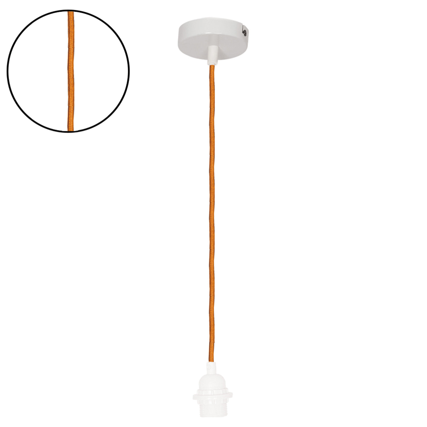 Suspension avec douille blanche et câble tissé - Orange