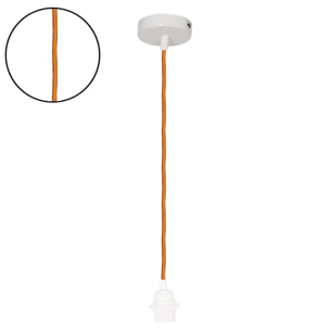 Suspension avec douille blanche et câble tissé - Orange