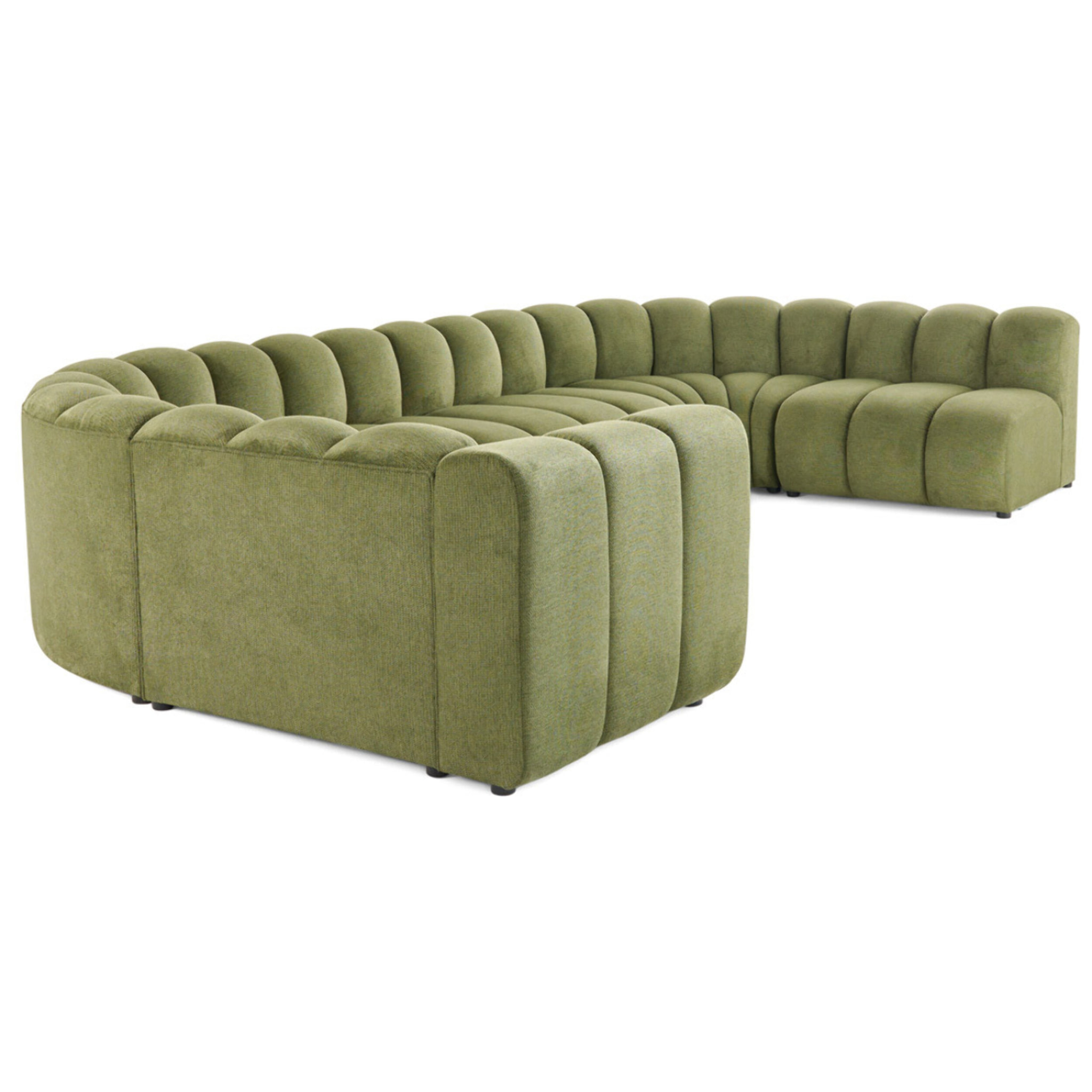Debbie - canapé modulable panoramique d'angle droit 7 places en tissu texturé - Vert