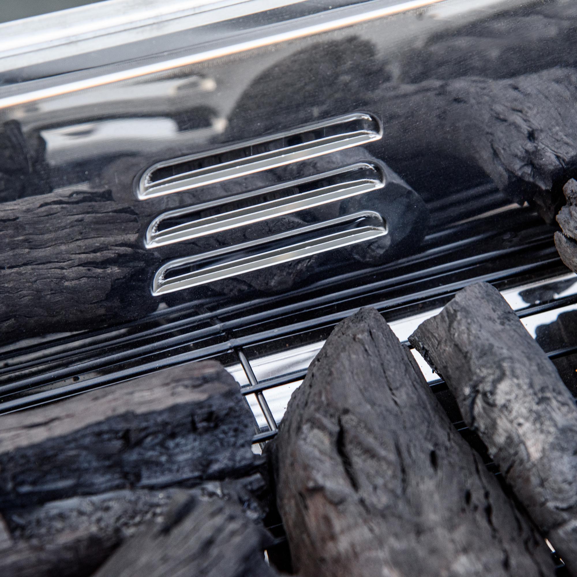 Barbecue à charbon portable BBQ grill sur pieds 2 tablettes rabattables dim. 93L x 30l x 60H cm acier inox.