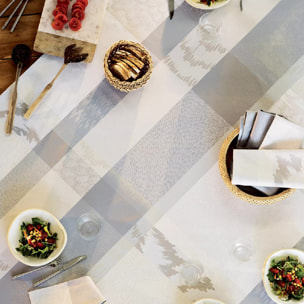 Nappe pur coton motif jacquard gris beige Mille matieres vapeur