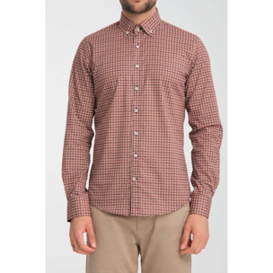camicia uomo 1 bottone button down slim Popeline Stretch Stampato Blu/Arancio