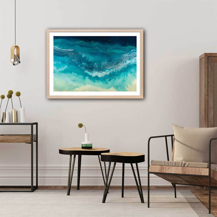 Poster bleu dynamique Affiche sous cadre bois