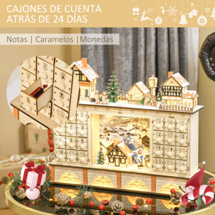 Calendario de Adviento para Llenar Calendario de Adviento de Madera con Luces y 24 Cajones de Cuenta Regresiva Juguetes para Niños y Adultos 44x10x37 cm Natural