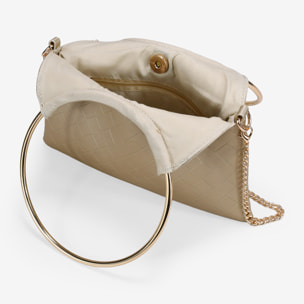 Bolso de fiesta dorado trenzado con asas metálicas