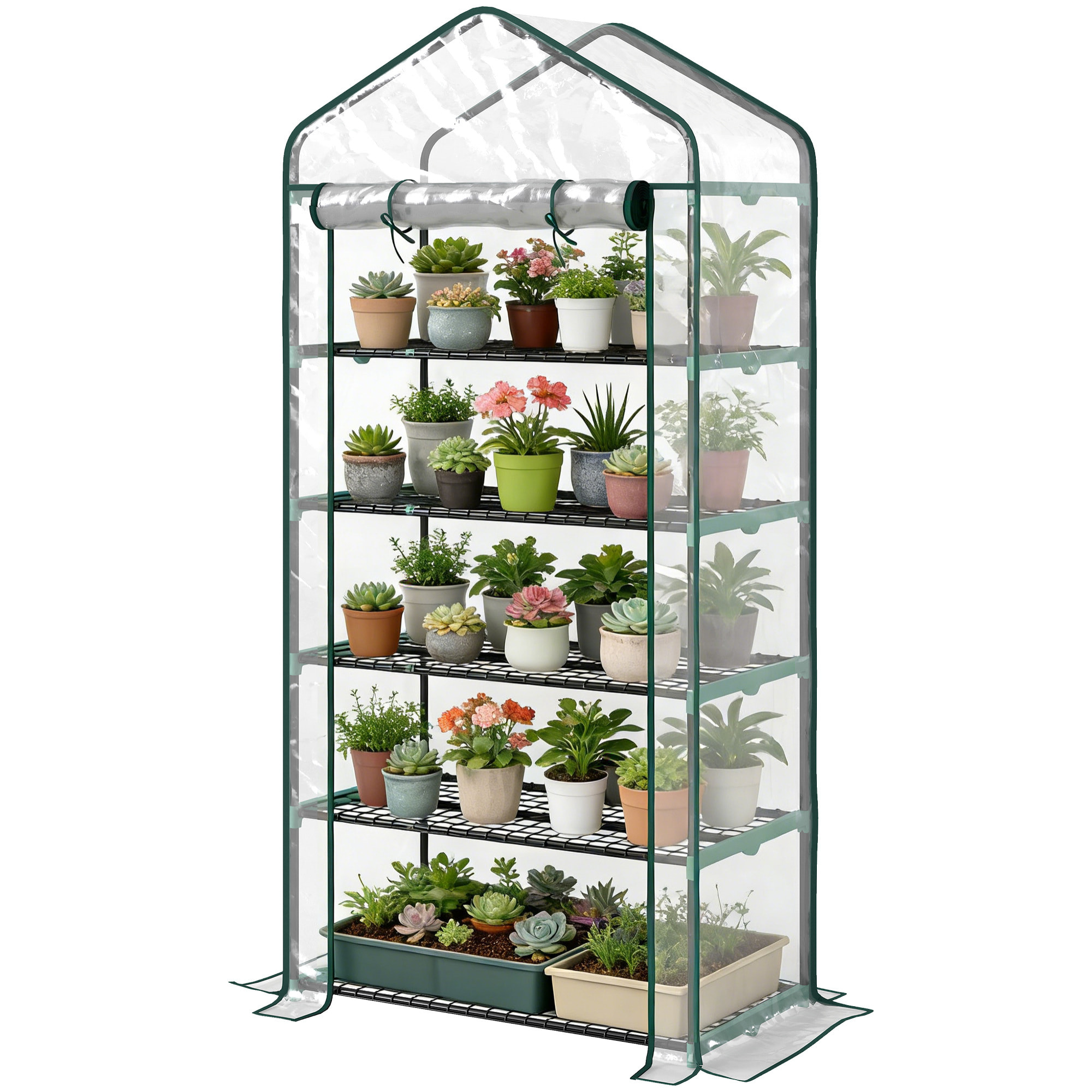 Serre de jardin balcon 5 niveaux porte acier PE transparent
