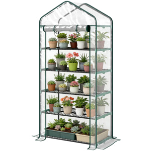 Serre de jardin balcon 5 niveaux porte acier PE transparent