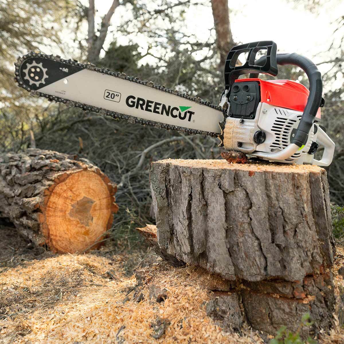 Motosierra de gasolina - motor de gasolina de 2 Tiempos de 61,2cc - 3,6CV espada de 20” - Greencut GS610X
