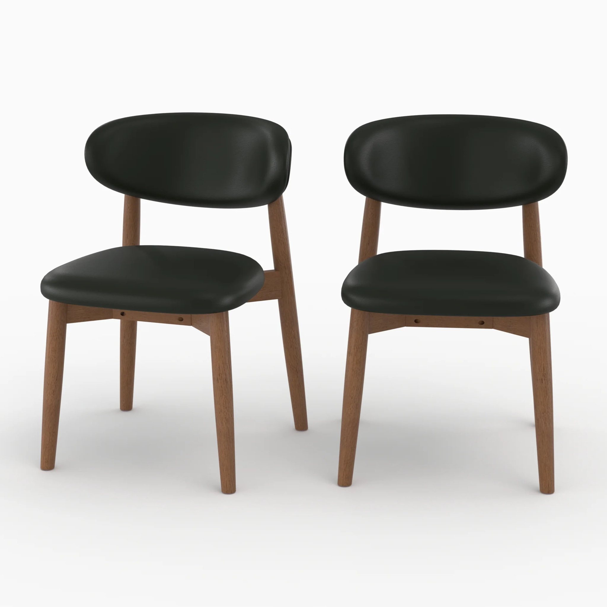 Lot de 2 chaises en cuir synthétique noir et bois d'hévéa foncé - Yuna