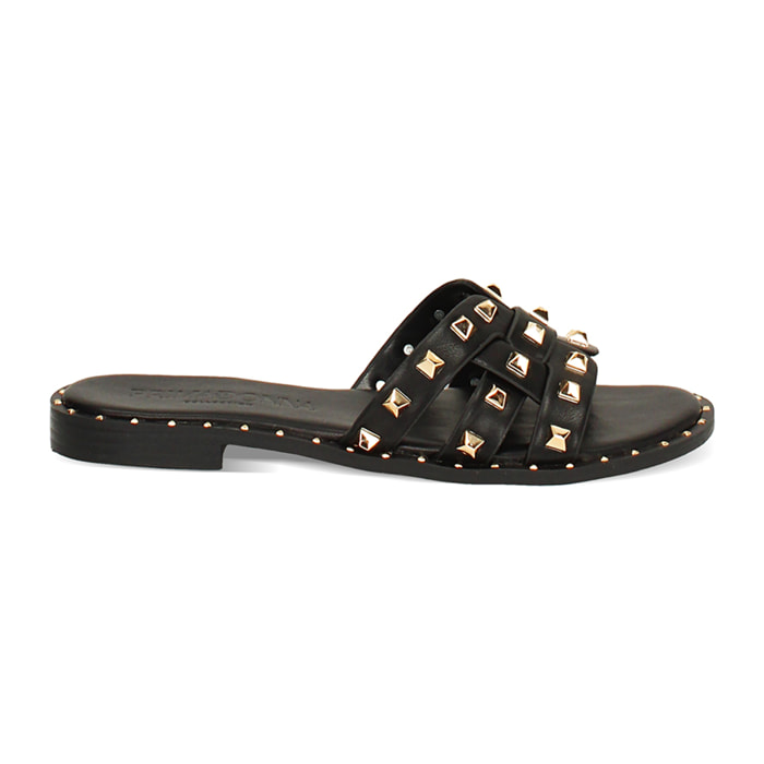 Sandali bassi donna neri con borchie oro