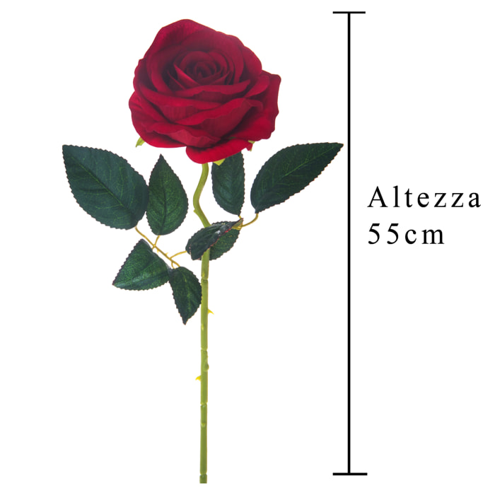 Rosa Velvet Singola. Altezza 55 Cm - Pezzi 12 - 10X55X10cm - Colore: Rosso - Bianchi Dino - Fiori Artificiali