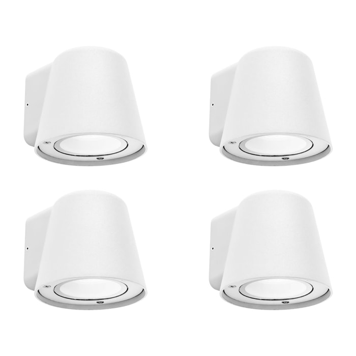 Cone - 4 Apliques de Pared Exterior de 1 Foco GU10 con IP44 de Color Blanco