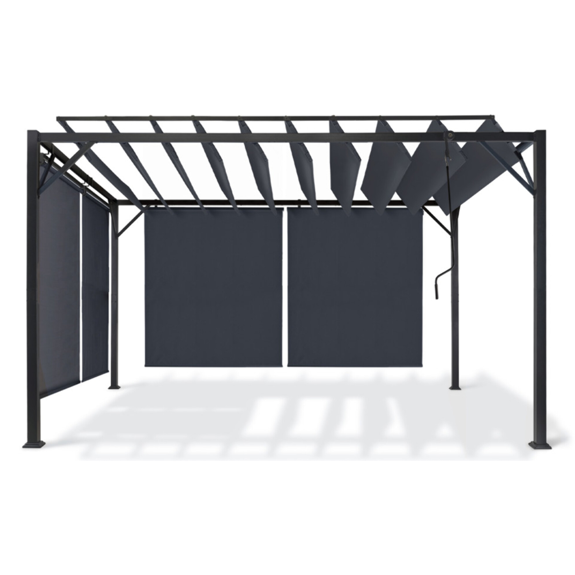 Pergola Venice 3x4m toit lames orientables + 4 stores gris