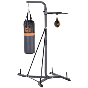 Portique sac de frappe plateforme station de boxe complète avec sac de frappe + poire de vitesse hauteur réglable 5 niveaux pompe à air fournie acier noir gris