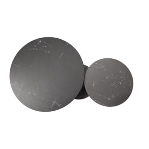 Table basse ronde plateaux en céramique gris marbré et pieds métal noir - URSULE