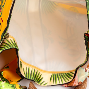 Bereguardo Bolso de hombro Mujer. Fabricado en tejido suave estampado con tintes naturales con asa de madera.