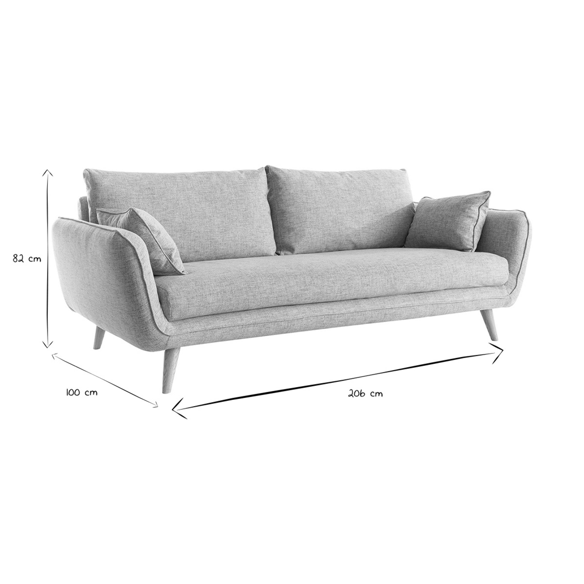 Canapé scandinave 3 places en tissu bleu glacier et bois clair CREEP