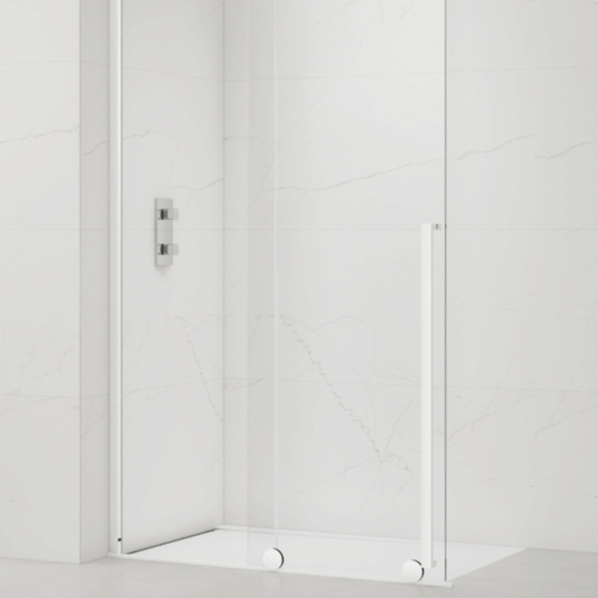 X-MOTION 140x200cm Paroi en verre coulissante Crystal Glass® 8 mm anticalcaire, avec bras et profilés Blanc (SATBWIXM140B)