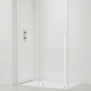 X-MOTION 140x200cm Paroi en verre coulissante Crystal Glass® 8 mm anticalcaire, avec bras et profilés Blanc (SATBWIXM140B)
