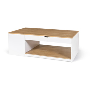 Table basse Elina relevable coffre latéral bois et blanc