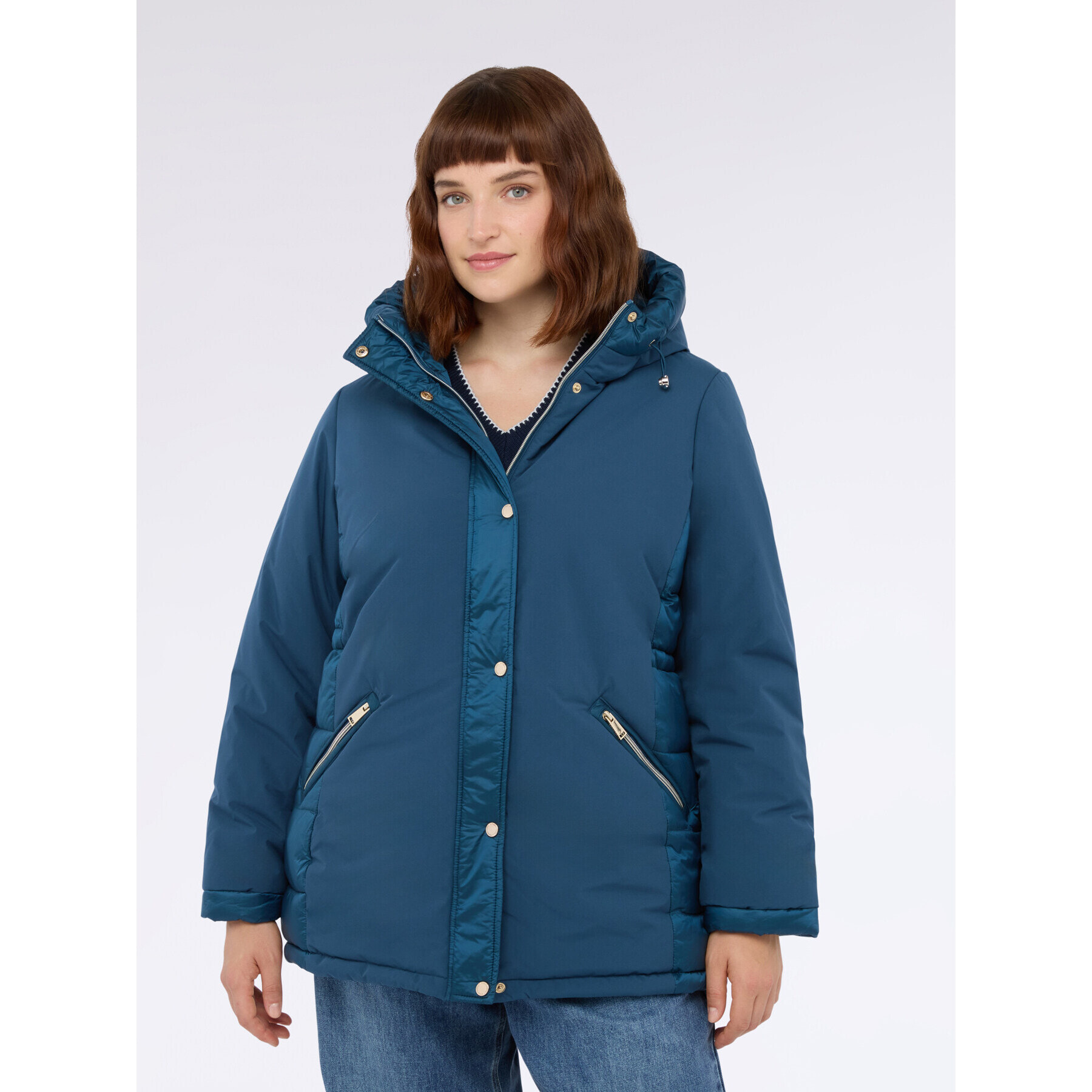 Fiorella Rubino - Plumífero híbrido con capucha - Petrol Blue