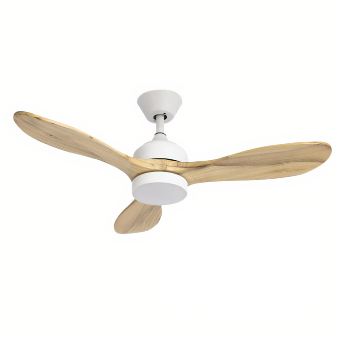 Forlight Calar ventilador con selector de temperatura en color blanco y las palas de madera