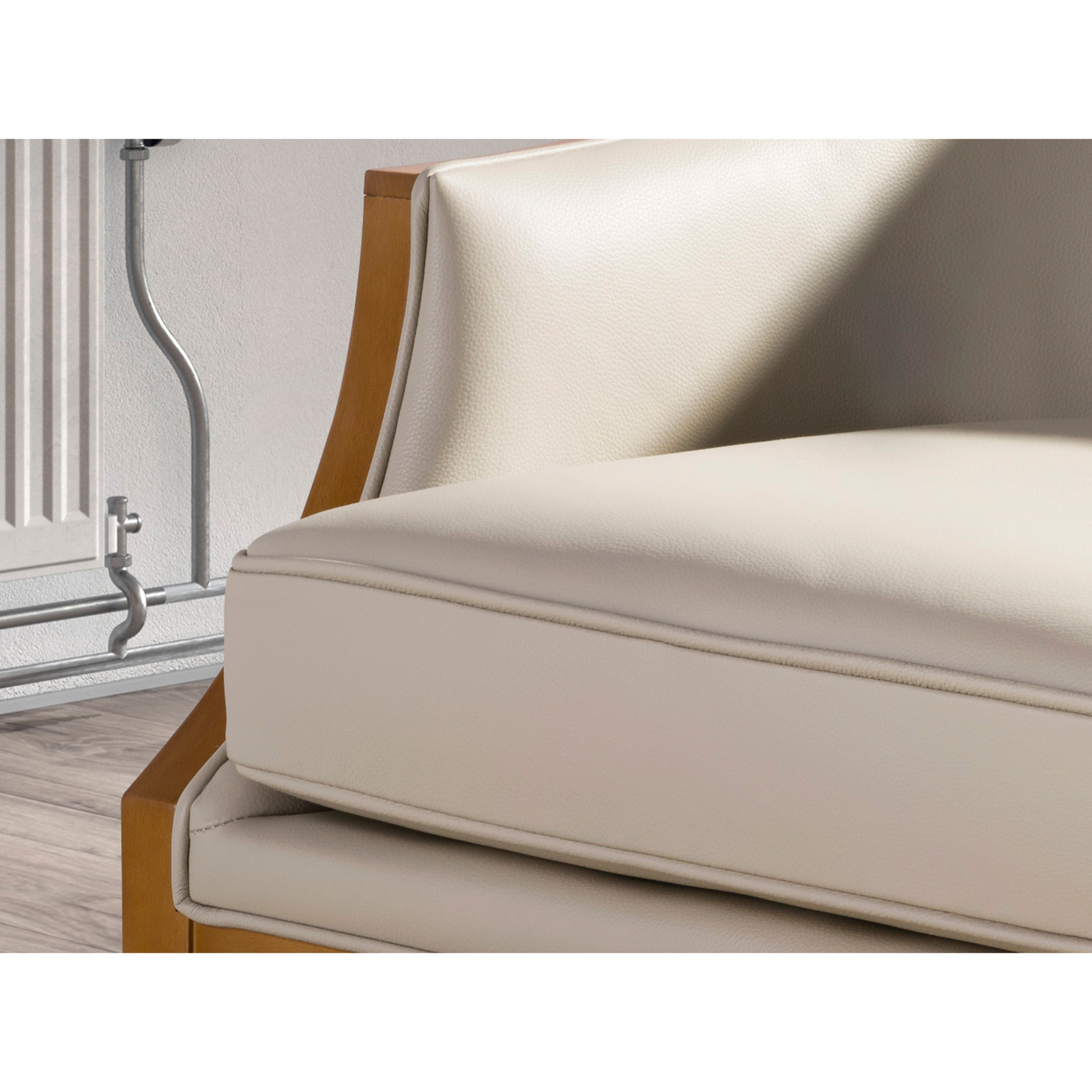 Sillón Angel Cerdá con reposabrazos asiento y respaldo tapizados en piel de origen vacuno en arena patas de madera en miel 74x81x84cm