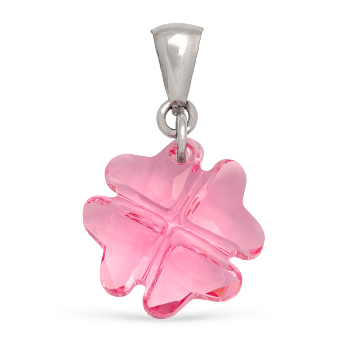 Colgante Plata de Ley 925. Trébol de la suerte con brillante de piedra natural ornamental