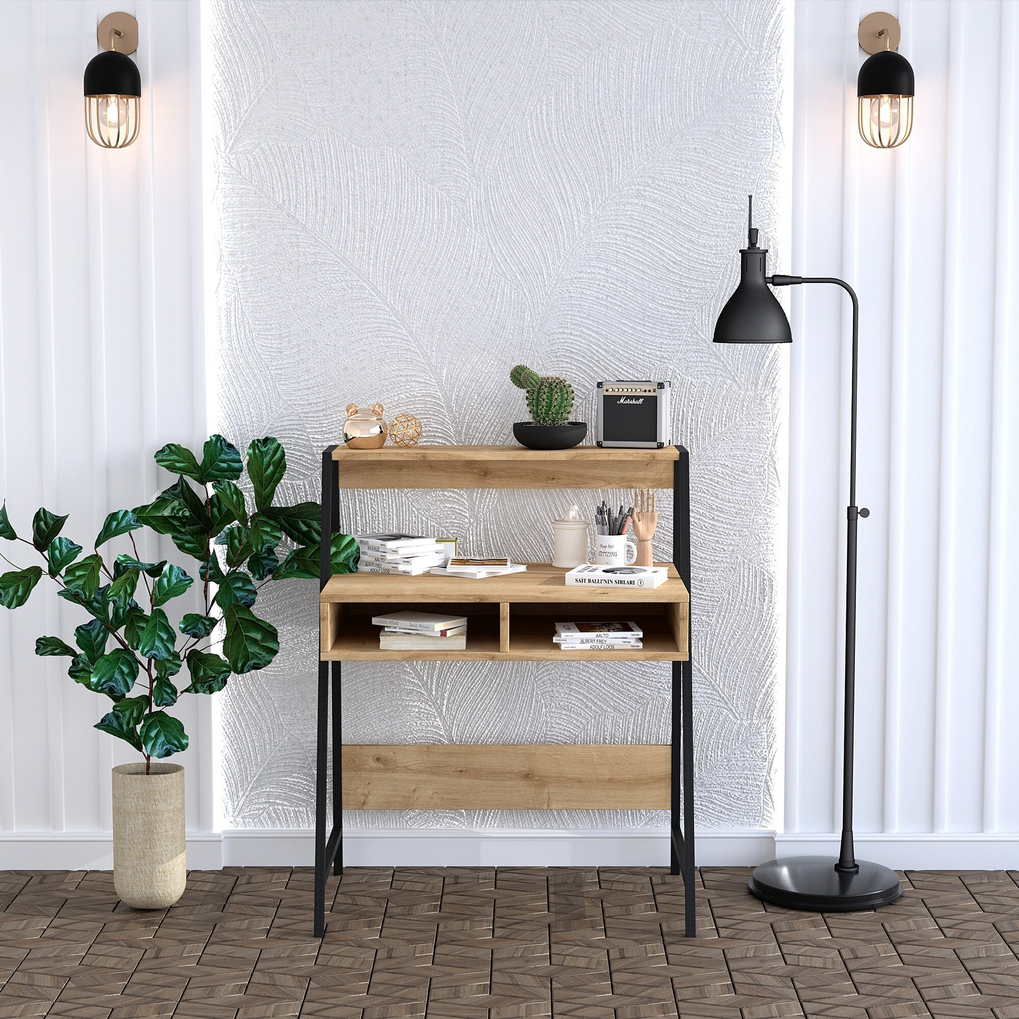 Escritorio,100% tablero de aglomerado rechapado en melamina, color roble