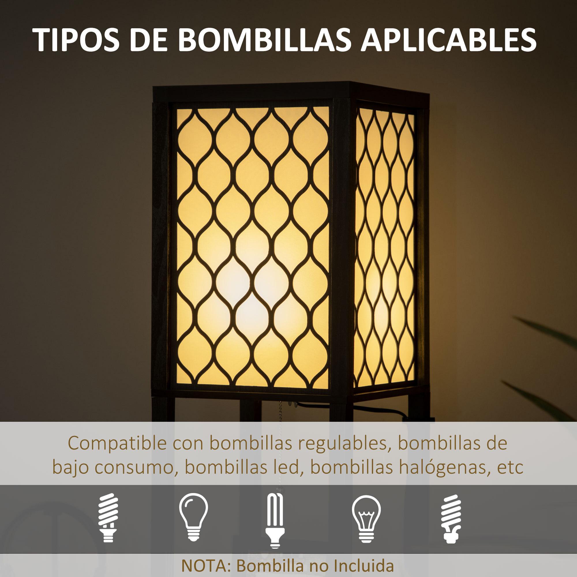 Lámpara de Pie de Madera Lámpara de Pie con Estantes Casquillo E27 Máx. 40W con Interruptor para Salón Dormitorio Oficina 26x26x156 cm Negro y Blanco