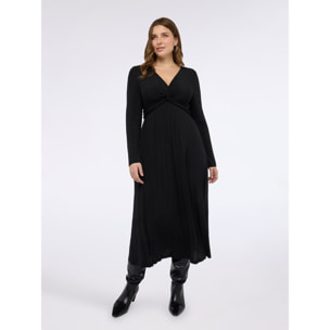 Fiorella Rubino - Vestido largo DREAM en jersey lurex con falda plisada - Negro