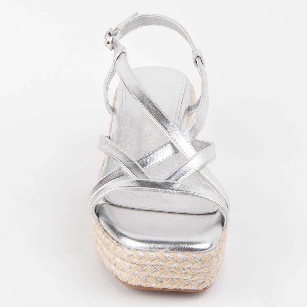 Sandalia De Cuña - Plateado - Altura: 7 Cm