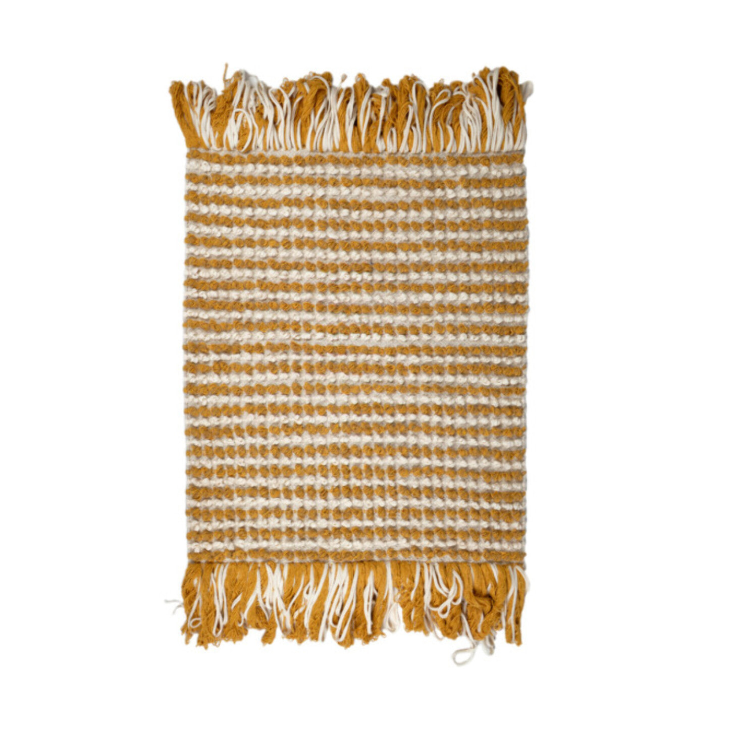 Tapis 60 x 80 cm tissu texturé petits pompons avec franges bicolores - MARINE