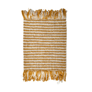 Tapis 60 x 80 cm tissu texturé petits pompons avec franges bicolores - MARINE