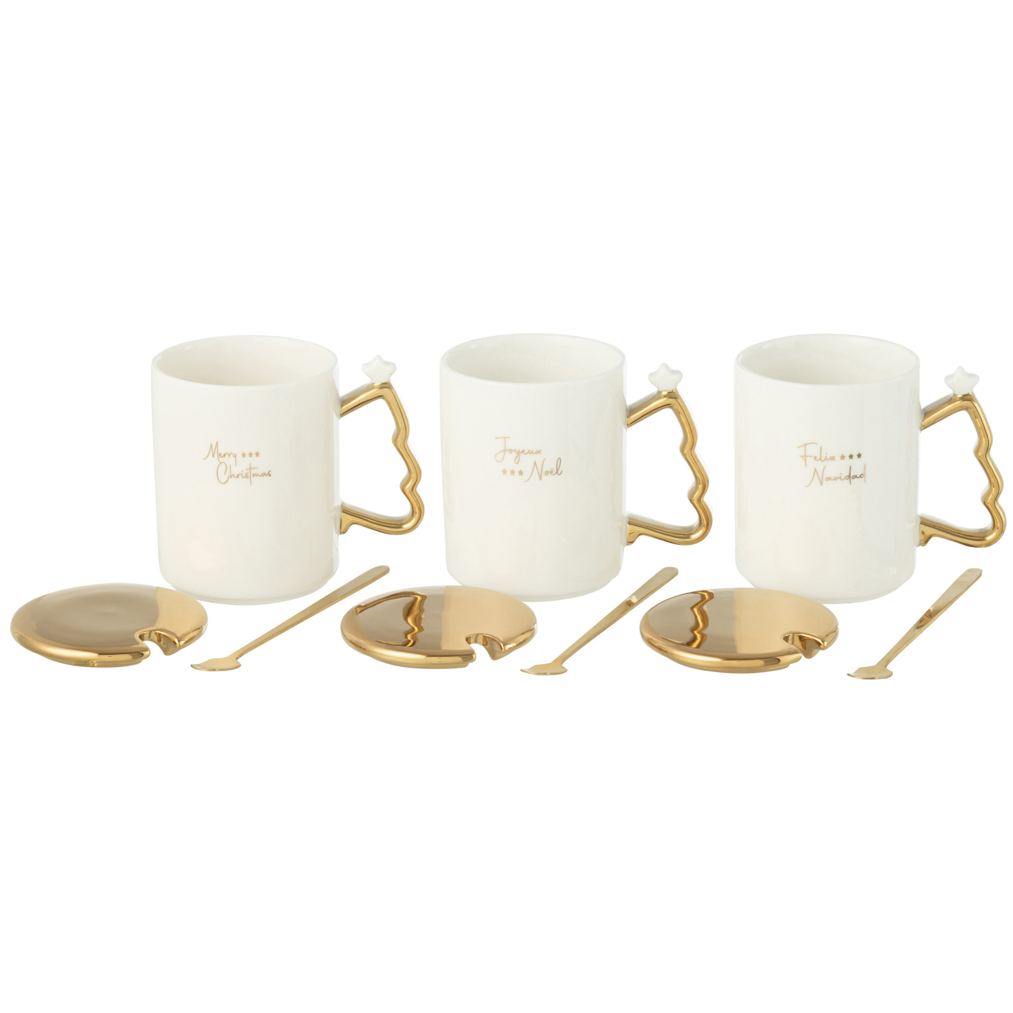 J-Line tasse Xmas - céramique - blanc/or - 3 pcs