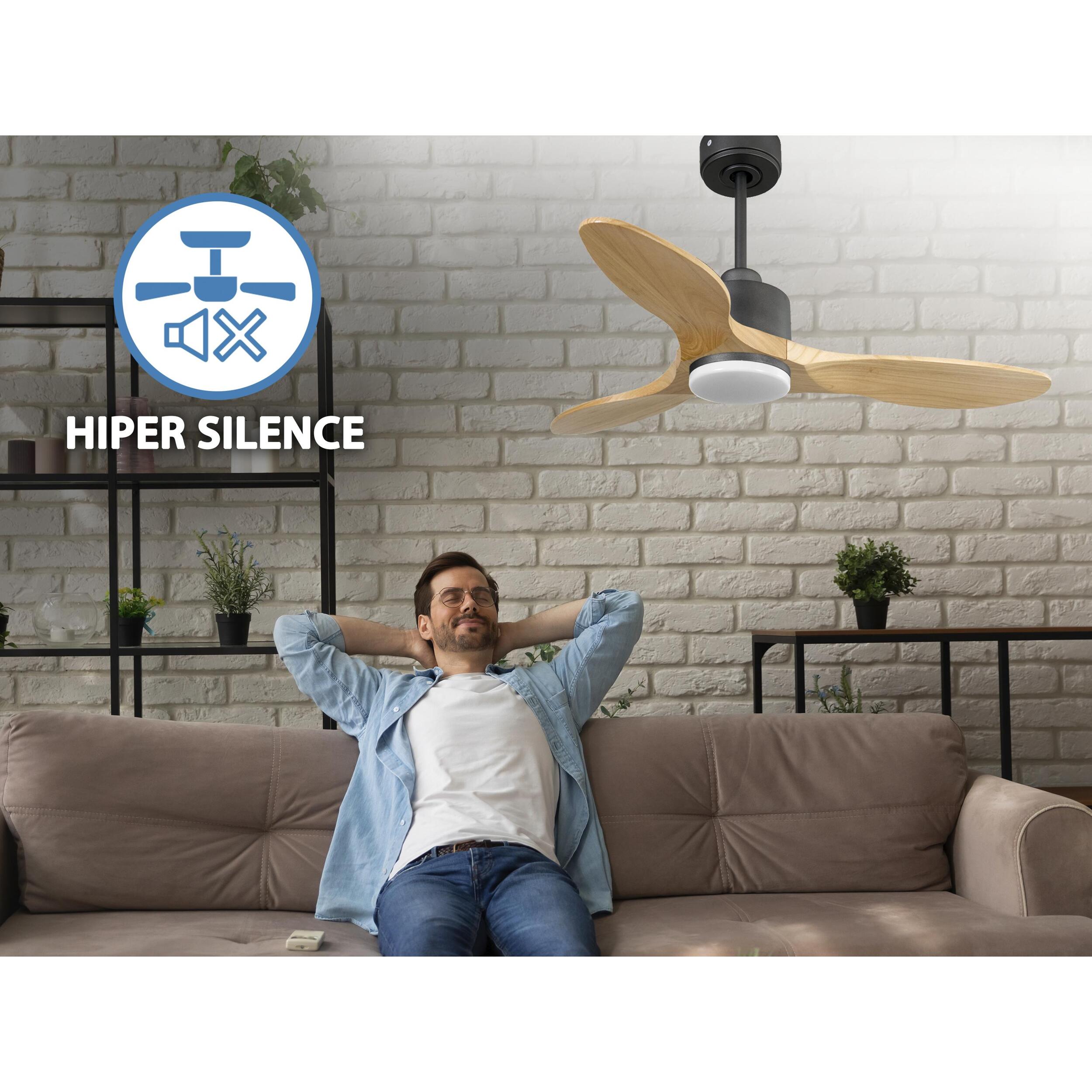 Ventilateur de plafond Réversible  Thermostat Dimmable Wifi Moteur à courant continu Toits en pente Télécommande Lumière à trois tons Hypersilence Mémoire