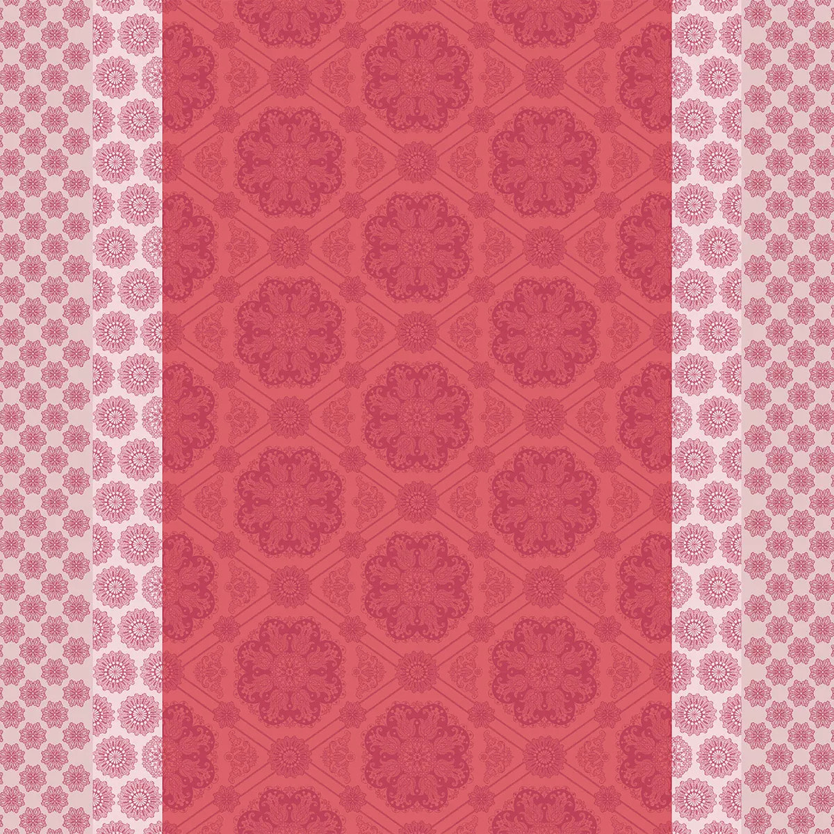 Nappe pur coton enduit motif jacquard rose Mille rosaces framboise