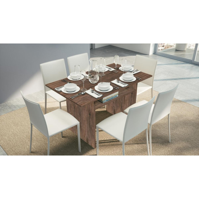 Tavolo allungabile Lavanda, Tavolo da pranzo con apertura a libro, Consolle multiuso allungabile, 100% Made in Italy, Cm 120x70h75, Rovere scuro