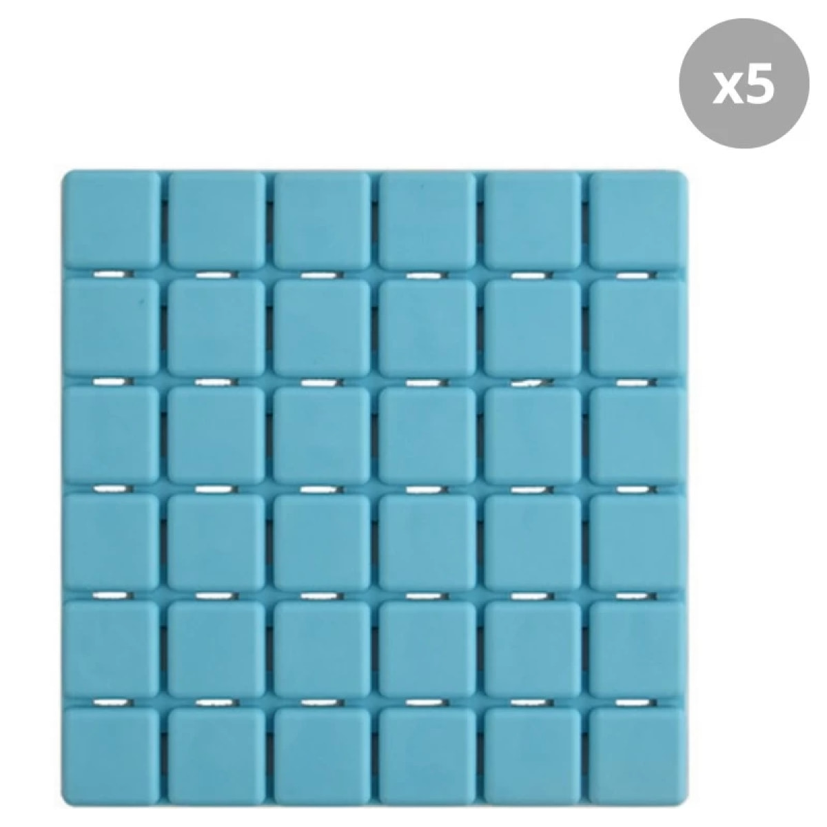 Lot de 5 Tapis antidérapants de douche ou baignoire Caoutchouc QUADRO 13x13cm Bleu Clair MSV